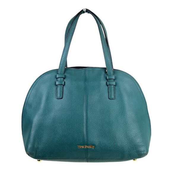 Vera Bradley GREEN BLACK REAL LEATHER ZIP AROUND SHOULDER BAG HANDBAG TOTE PURSE - Picture 1 of 16